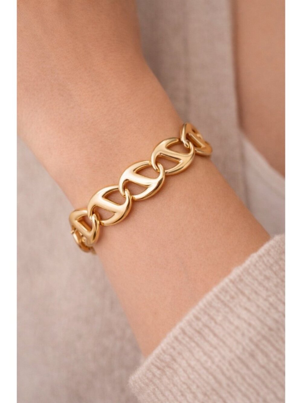 Vintage Erwin Pearl Chunky Gold Tone Mariner Link Bracelet Statement Designer